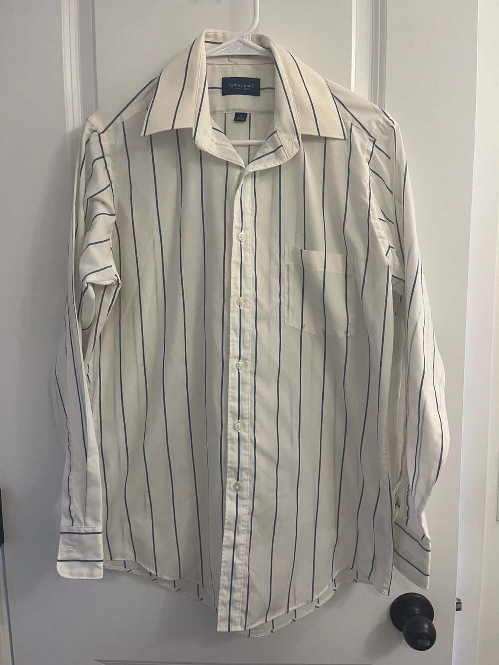 Towncraft Men's Long Sleeve Button-Down Shirt White with Stripes